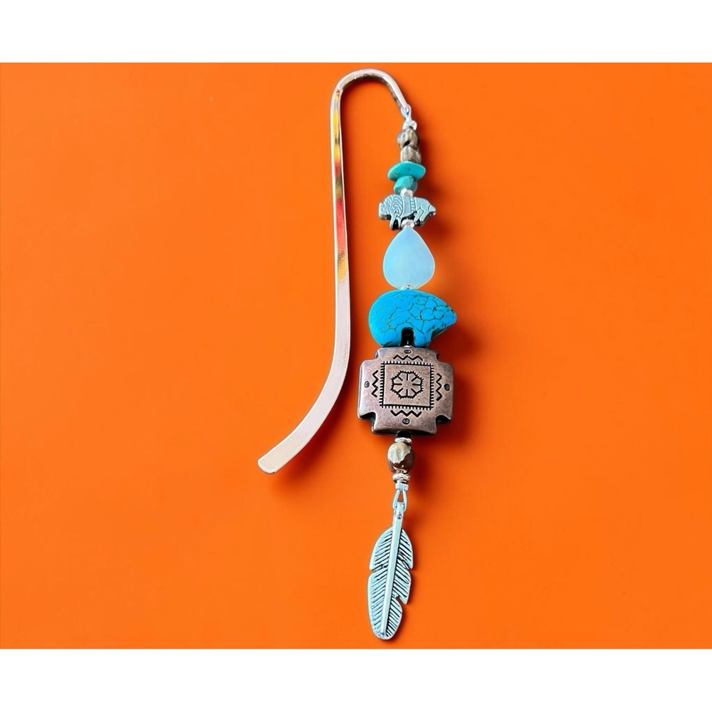 Native American Navajo Bookmark Handmade Bear Buffalo Four Corners Cedar Beads